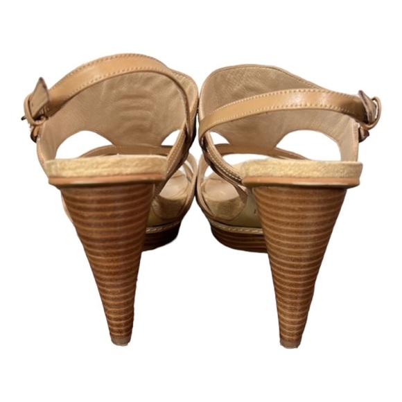 Pilar Abril Tan Leather Braided High Heel Platform Sandals Size 8.5 - Picture 6 of 9